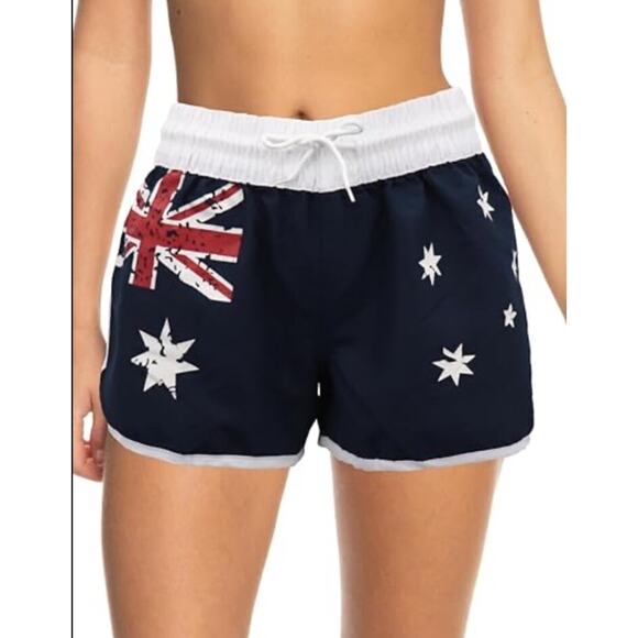 Australia Hoxley Board Shorts •AU 8/ US S•Hot Navy Blue Australian Flag Athletic - Picture 1 of 8